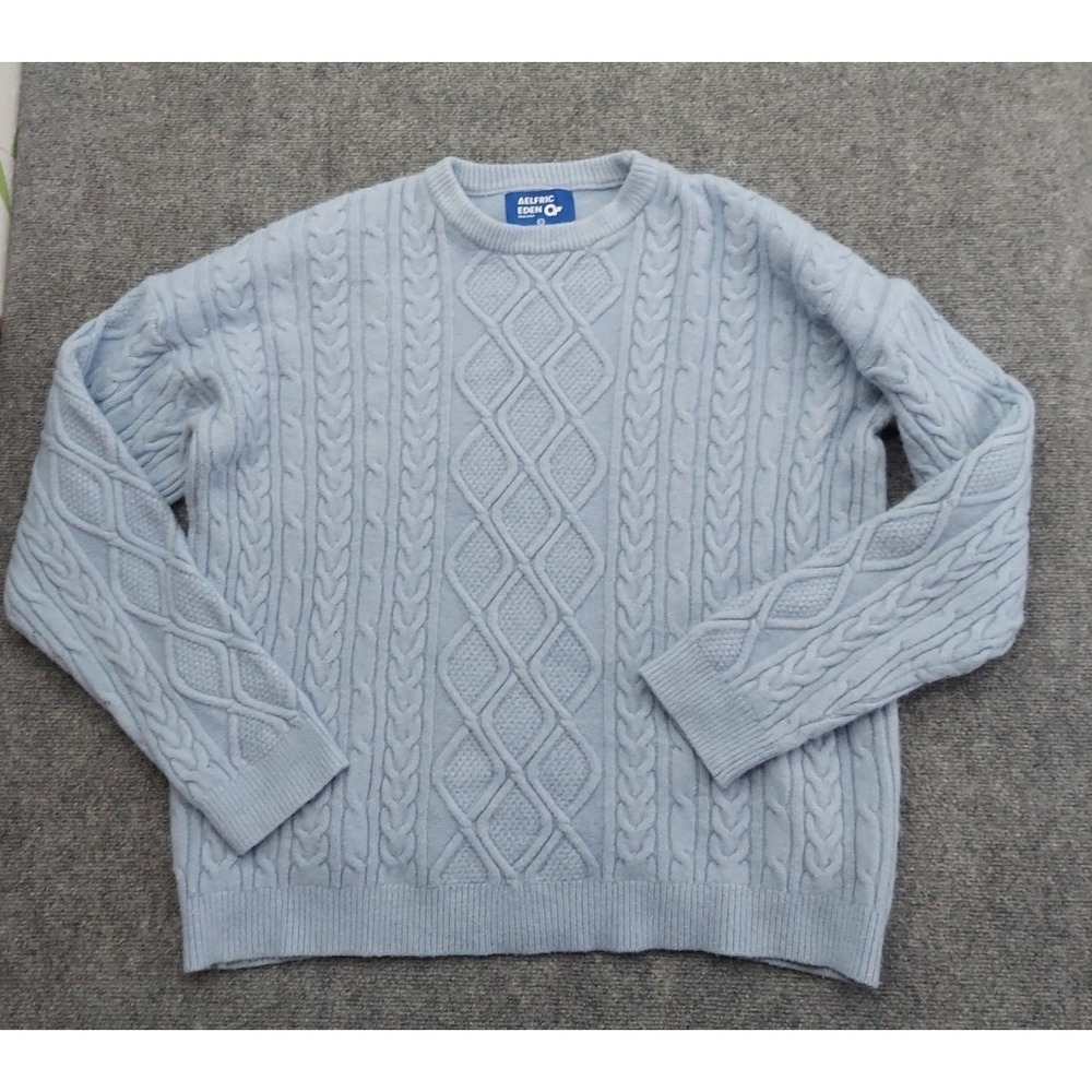 Aelfric Eden Sweater Mens 2XL XXL Blue Fishermans Cable Knit Crew Neck Warm